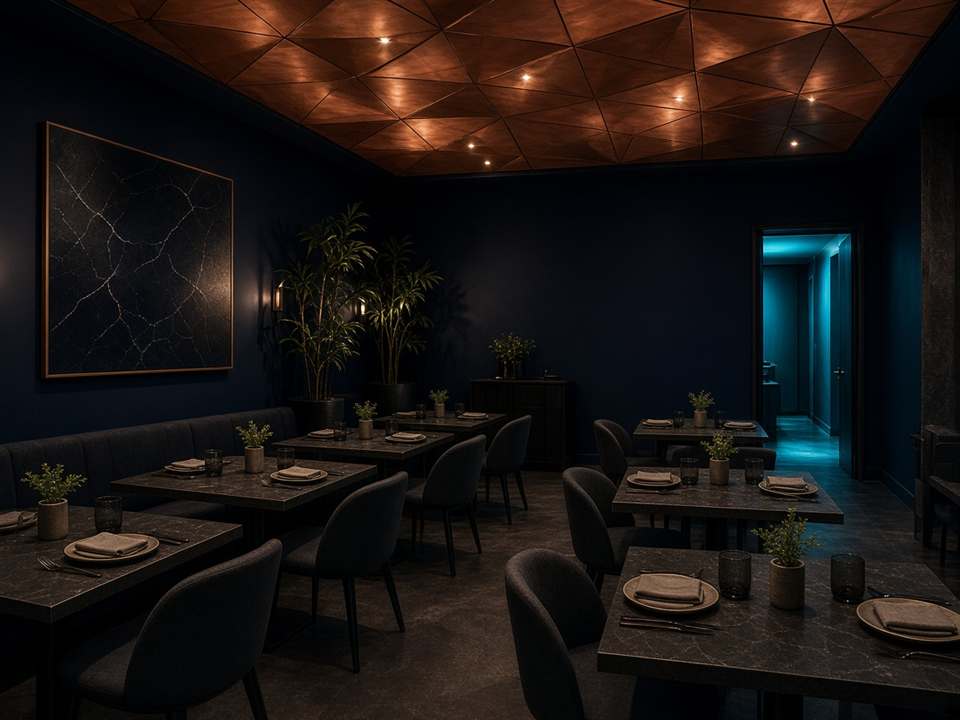 Salle de restaurant EatBurstFR sous un plafond de cuivre